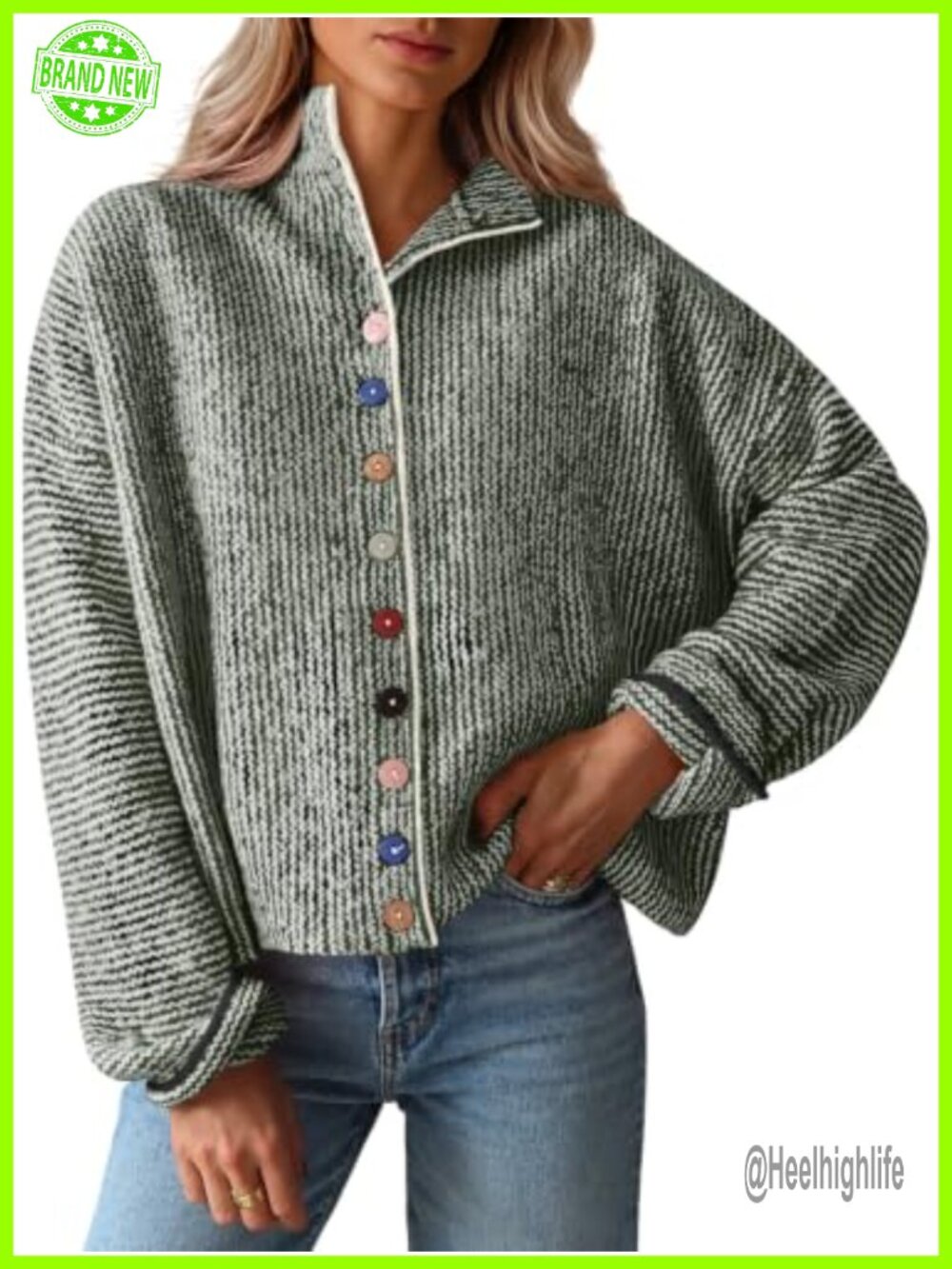 Womens Striped Cardigan Sweater Long Sleeve Knit
